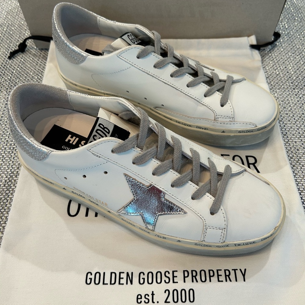 Golden Goose White Sneakers with Silver Details
